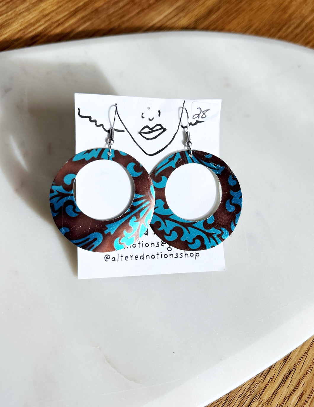 Blue and Brown Large Circle Earrings