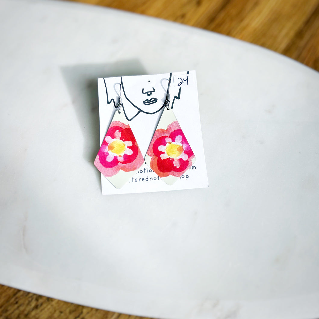 Pink Floral Large Drop Earrings