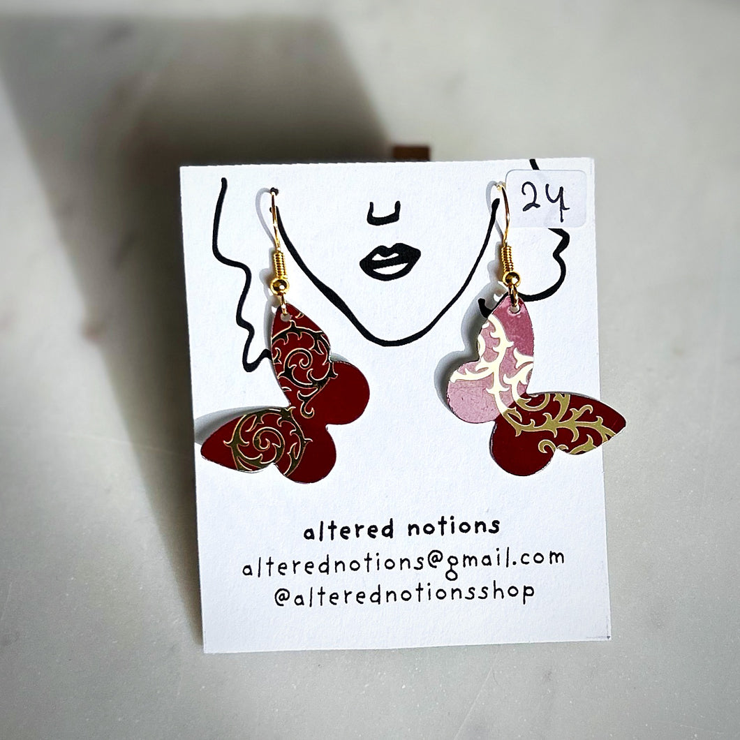 Maroon and Gold Butterfly Earrings