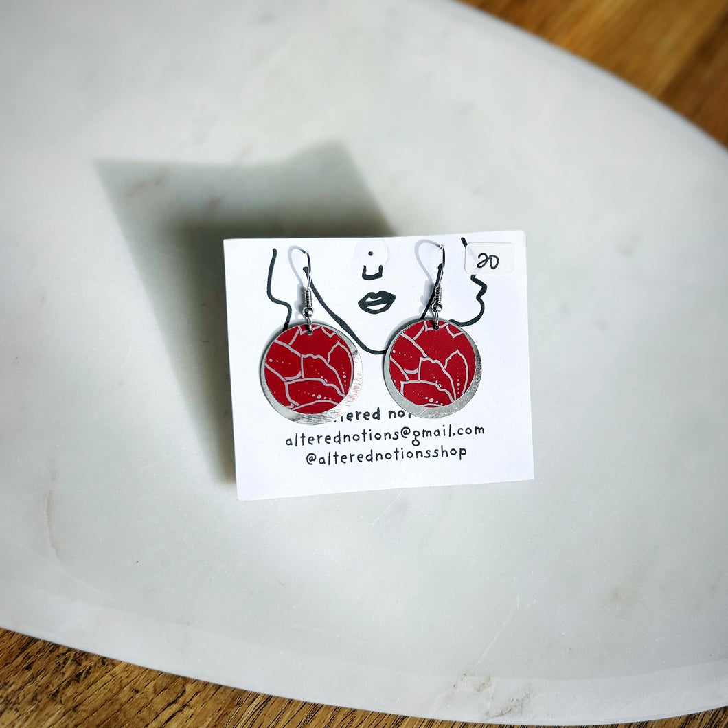 Red and Silver Layered Circle Earrings