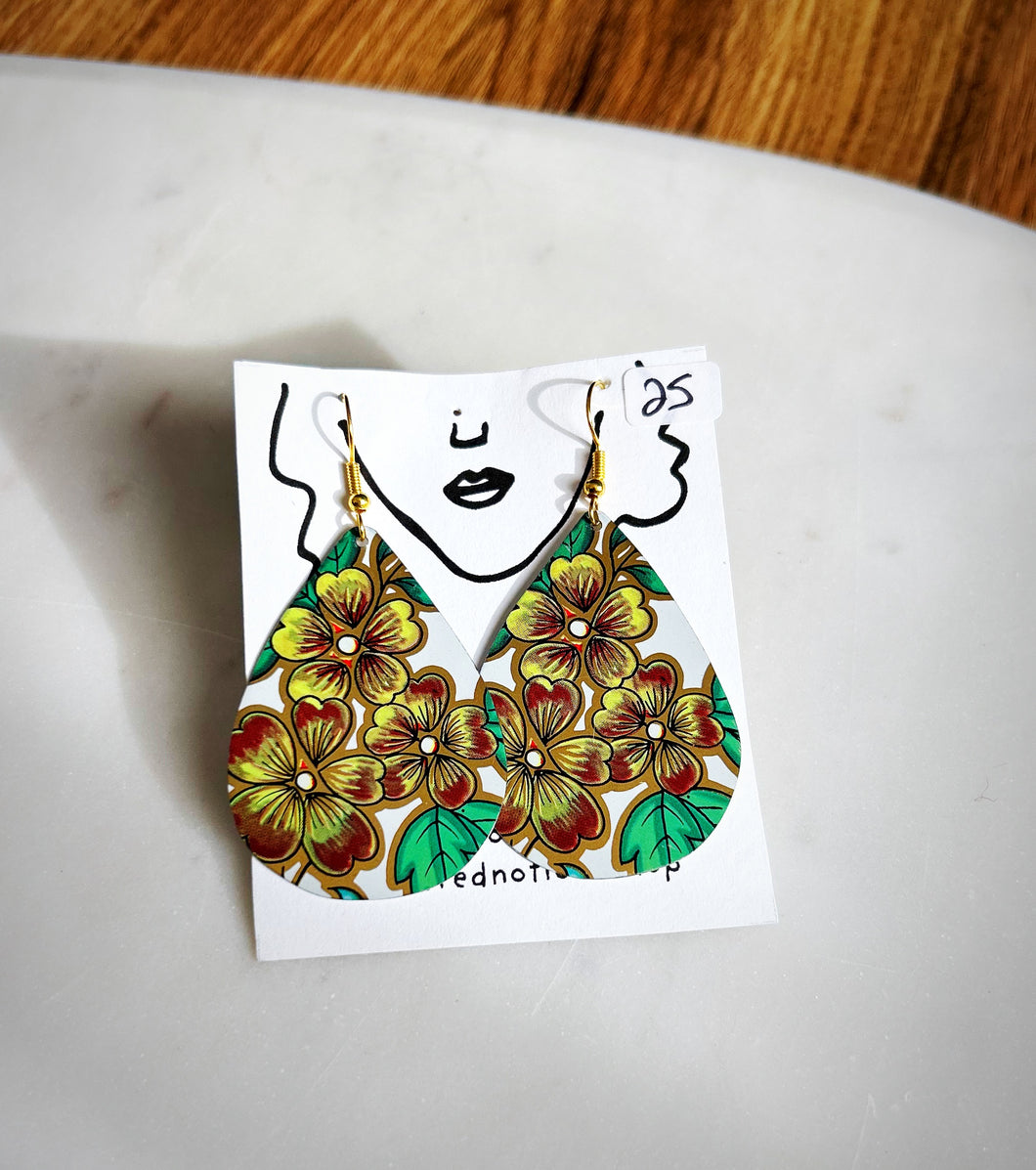 Brown and Yellow Floral Large Drop Earrings