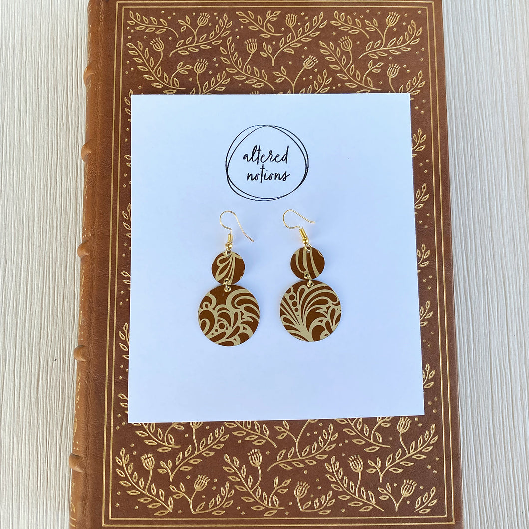Caramel and Gold Circle Earrings