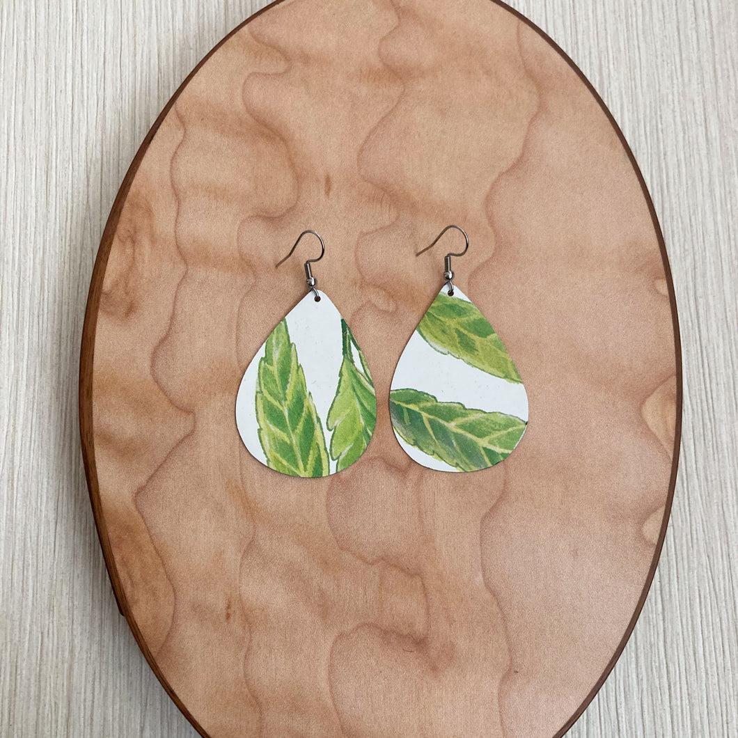 Green Leaf Large Teardrop Earrings